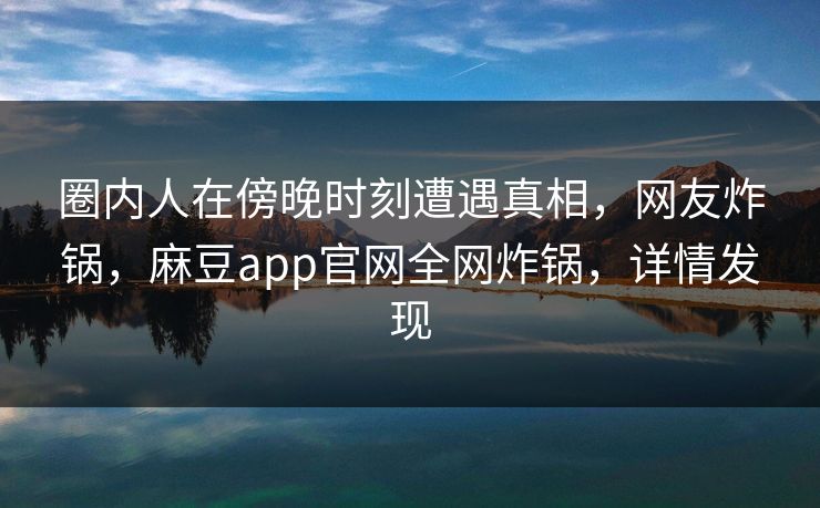 圈内人在傍晚时刻遭遇真相，网友炸锅，麻豆app官网全网炸锅，详情发现